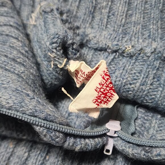 Men's Vintage Wool Ribbed 1/4 Zip Pullover Sweater Blue M - Picture 5 of 7